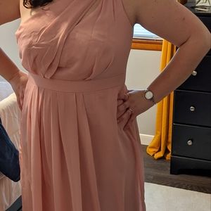 Ballet color 1 shoulder chiffon bridesmaid dress. Size 16. DB Studio.